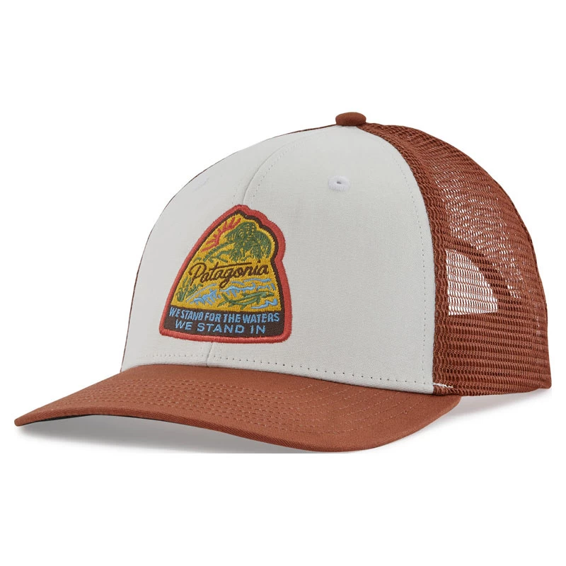 Patagonia Take A Stand Trucker Hat Bayou Badge: White 1 Patagonia Take A Stand Trucker Hat Bayou Badge: White