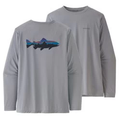 Patagonia M's L/S Cap Cool Daily Fish Graphic Shirt Fitz Roy Trout: Salt Grey