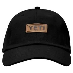 Yeti Leather Logo Badge 6 Panel Soft Crown Hat Black